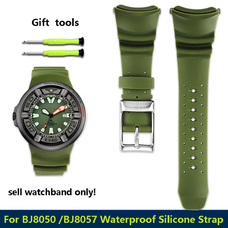 Citizen Watch Promaster - สายรัดซิลิโคนสำหรับพลเมืองมอนสเตอร์ตัวเล็ก BJ8050กระป๋อง BJ8057ดัดแปลงพิเศษสายนาฬิกาซิลิโคน