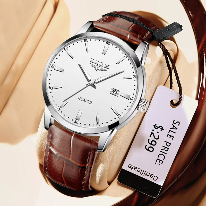 LIGE Man นาฬิกาแฟชั่นสายหนัง M - Leather Watch Band Men บทวิจารณ์และราคา