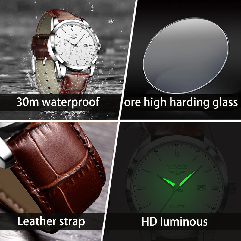 LIGE Man นาฬิกาแฟชั่นสายหนัง M - Leather Watch Band Men บทวิจารณ์และราคา