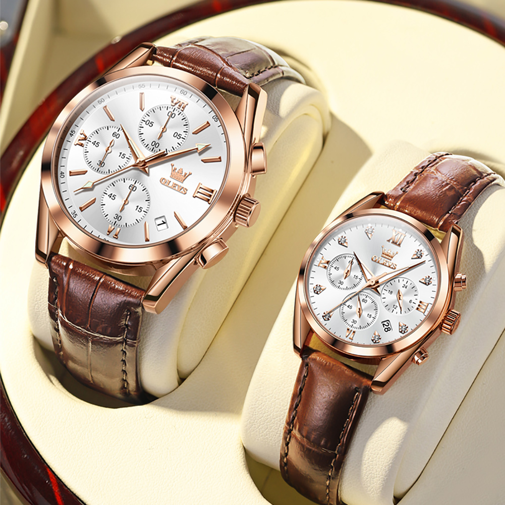 OLEVS นาฬิกาคู่สำหรับผู้ชาย, น - Leather Watch Band Men บทวิจารณ์และราคา