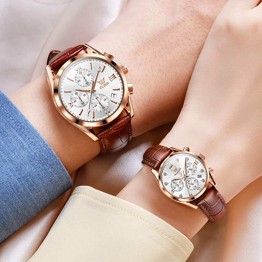 OLEVS นาฬิกาคู่สำหรับผู้ชาย, น - Leather Watch Band Men บทวิจารณ์และราคา
